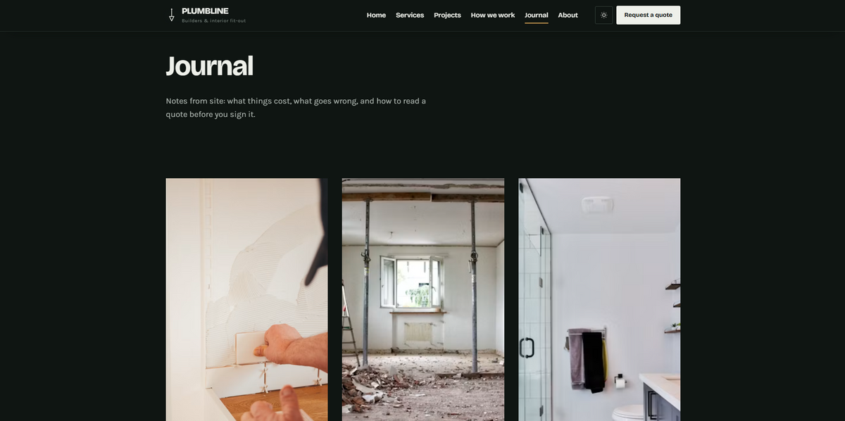 Plumbline theme blog layout