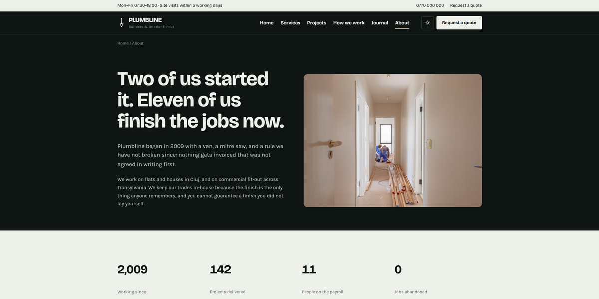 Plumbline theme footer and navigation