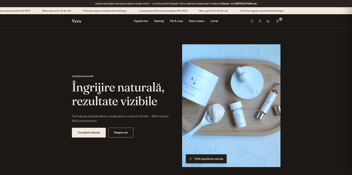 Vera — Shopify Theme pentru Beauty & Skincare