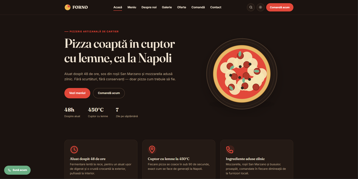 FORNO pizzeria WordPress theme homepage