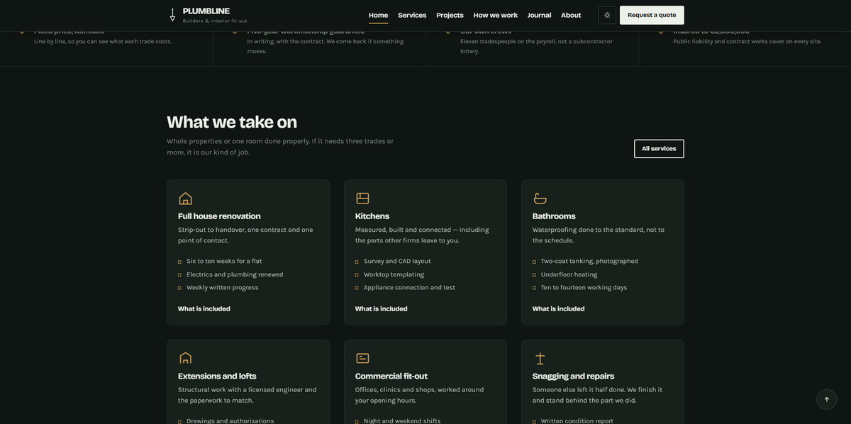 Plumbline renovation theme services section