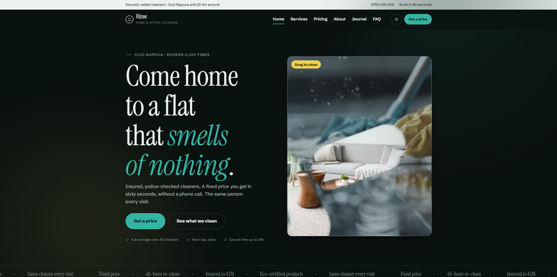 RINSE cleaning services Shopify theme homepage