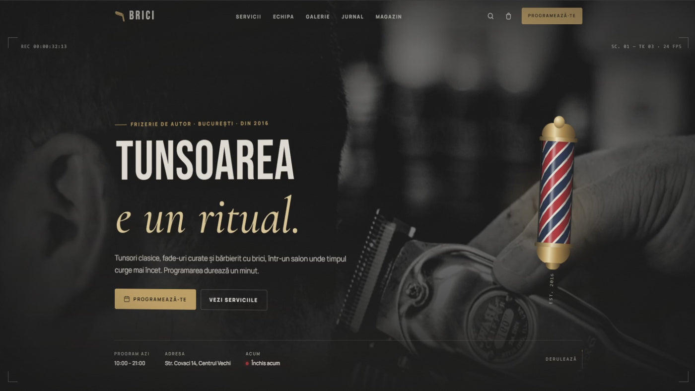 BRICI cinematic barbershop Shopify theme video preview