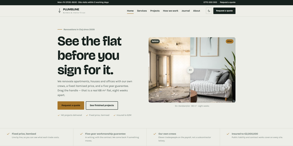 Plumbline construction theme full page preview
