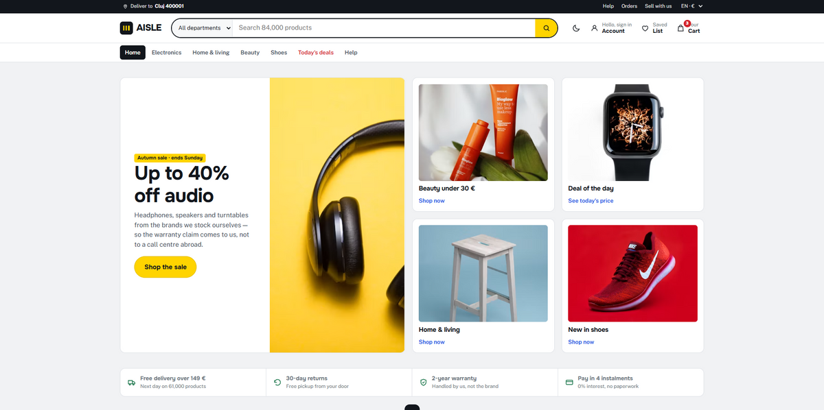 AISLE marketplace Shopify theme homepage