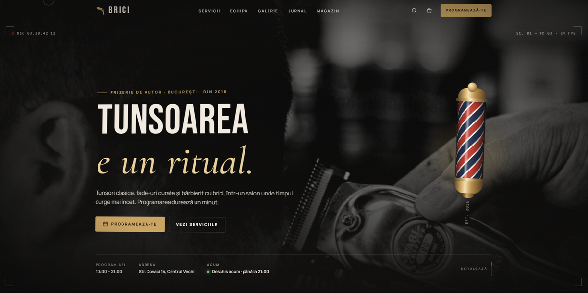 BRICI barbershop Shopify theme homepage with cinematic 3D intro