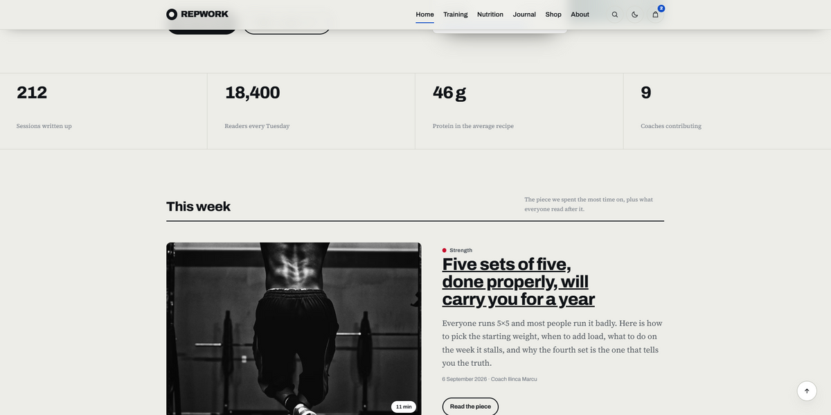 REPWORK hero section with workout session card