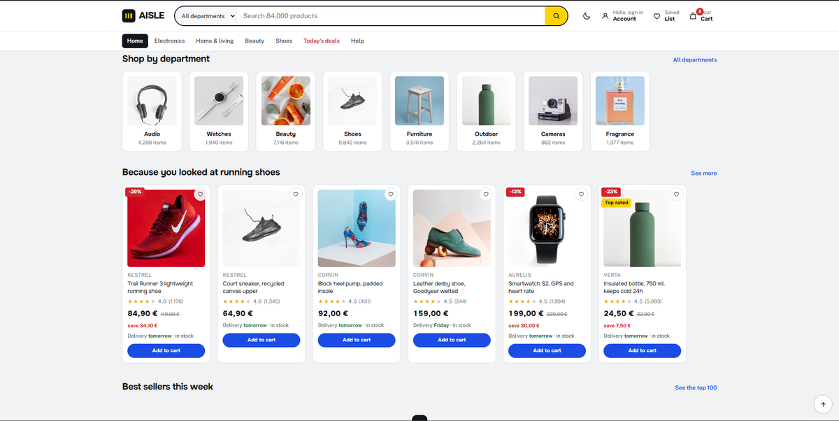 AISLE collection page with sidebar filters