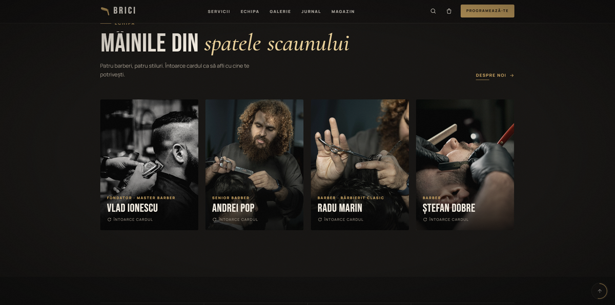 BRICI rotating 3D gallery and barber team cards