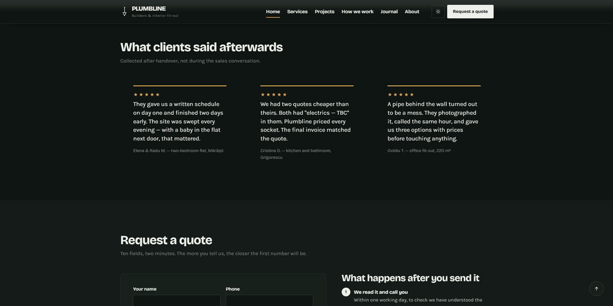 Plumbline theme about and team section